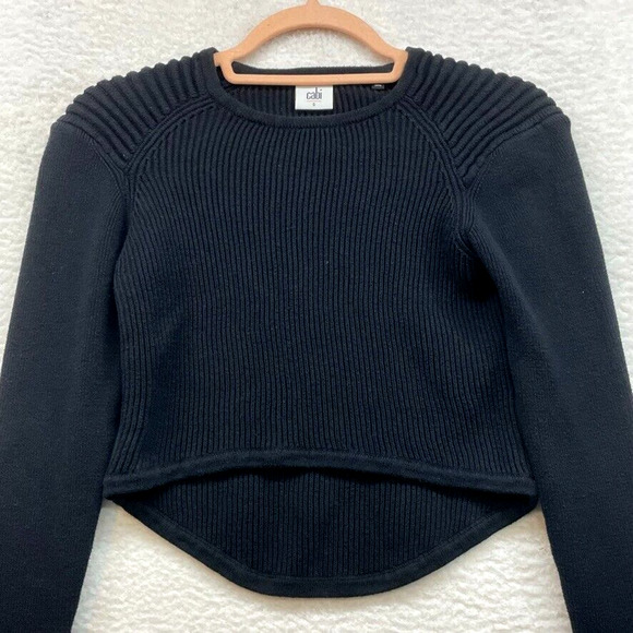 Cabi Sweater Womens Small Black Crop Ribbed Knit Hi Low Pullover Classic 3525 - Picture 3 of 11
